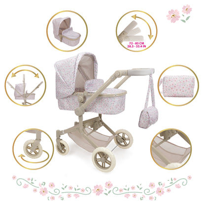 509 Crew Little Flora 2-in-1 pink doll pram with folding stroller and accessories