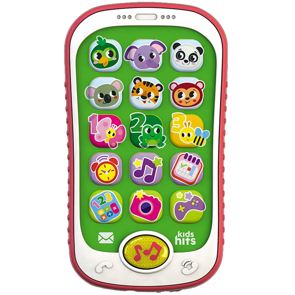 Kids Hits Smart Phone toy with colorful animal icons, light-up screen, and interactive games for toddlers