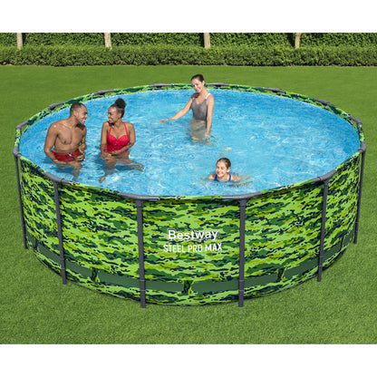 Bestway Steel Pro MAX 14' Camo Pool Set with family swimming
