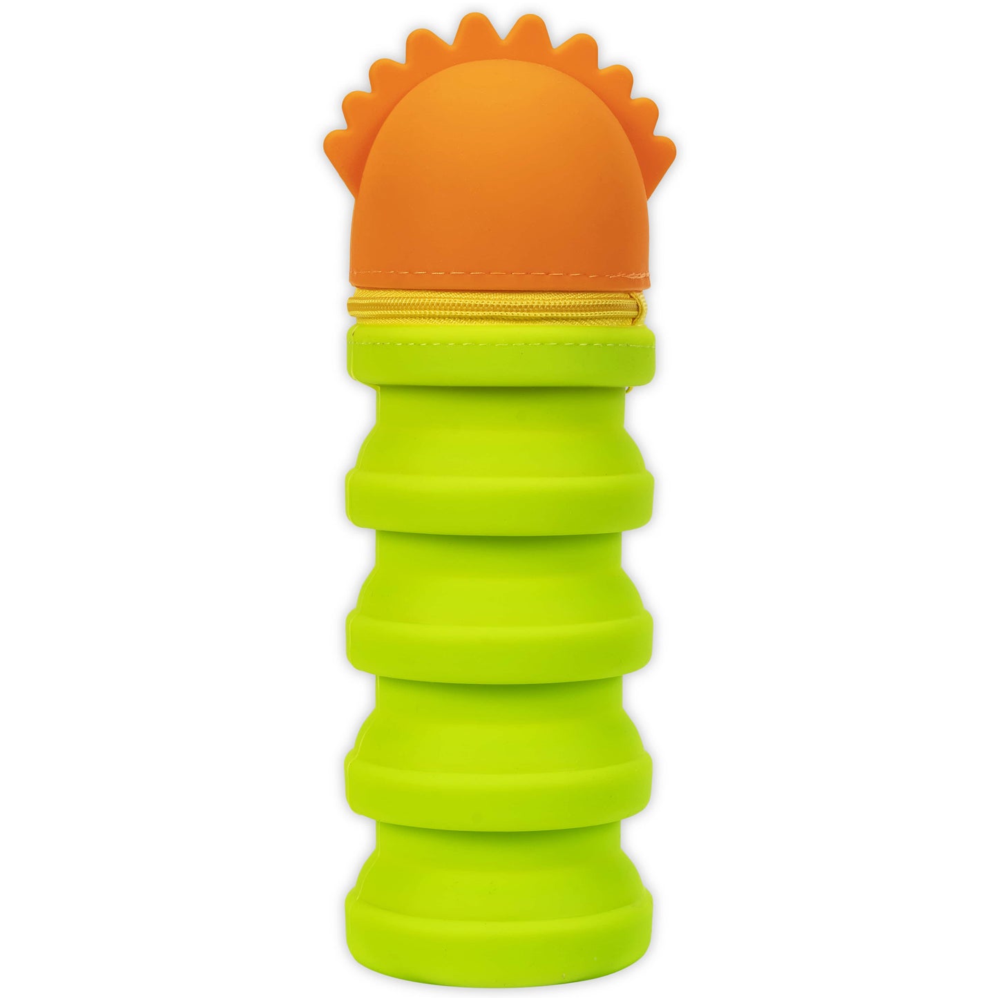 Monster Retractable Silicone Pencil Case in bright green and orange