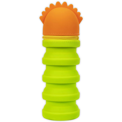 Monster Retractable Silicone Pencil Case in bright green and orange