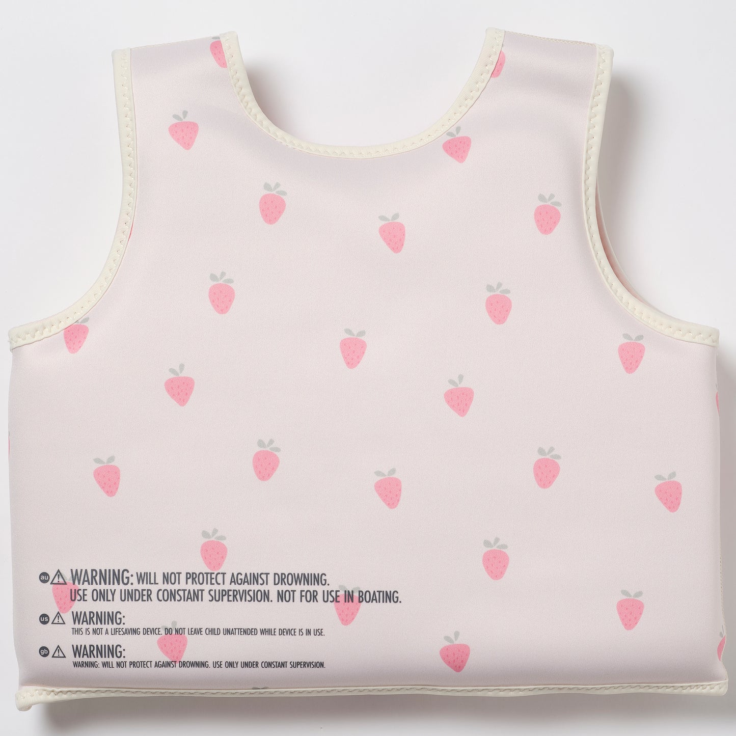 Kids Swim Vest 3-6 Strawberry Sunshine with pink strawberry print and cream trim