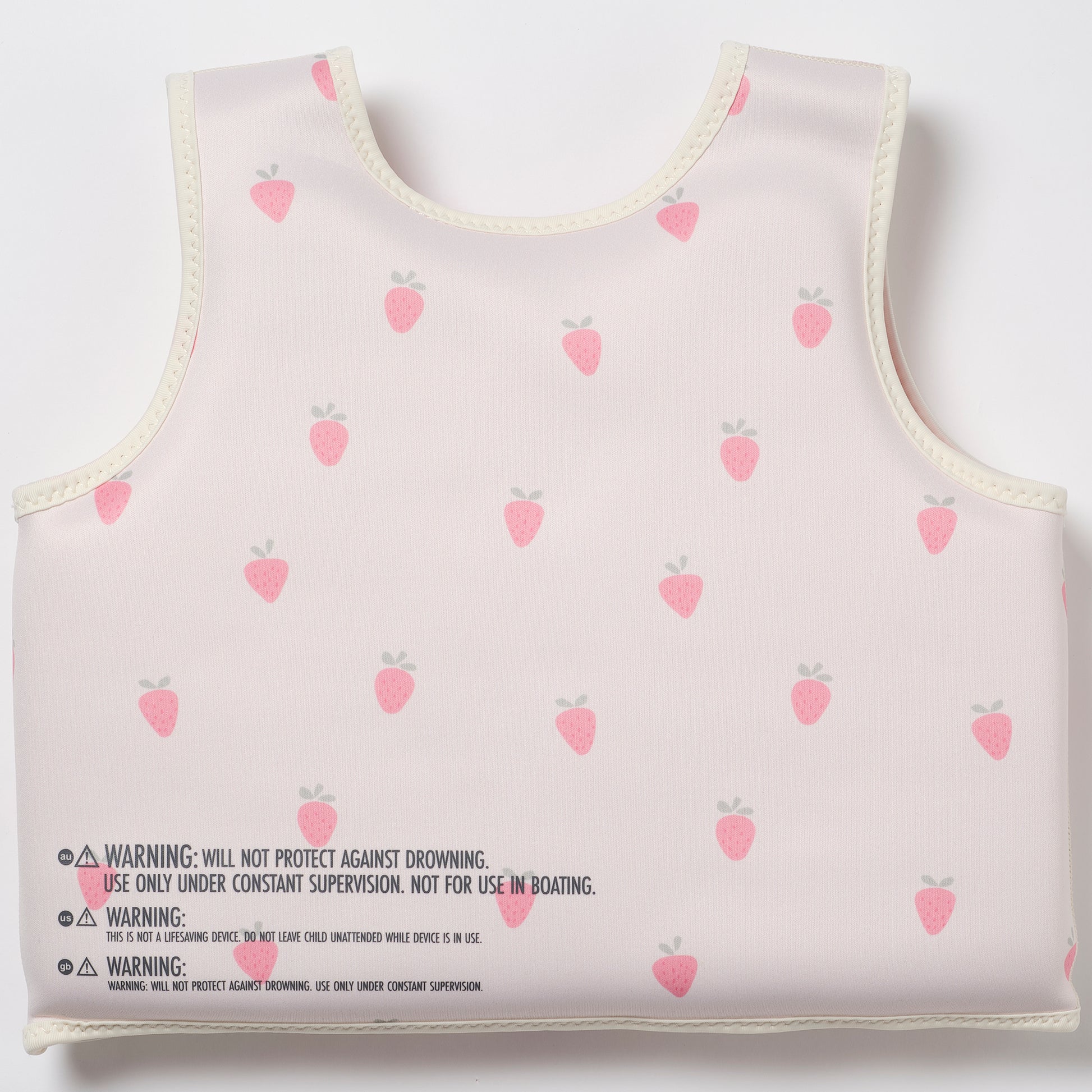 Kids Swim Vest 3-6 Strawberry Sunshine with pink strawberry print and cream trim