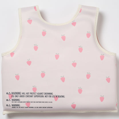Kids Swim Vest 3-6 Strawberry Sunshine with pink strawberry print and cream trim