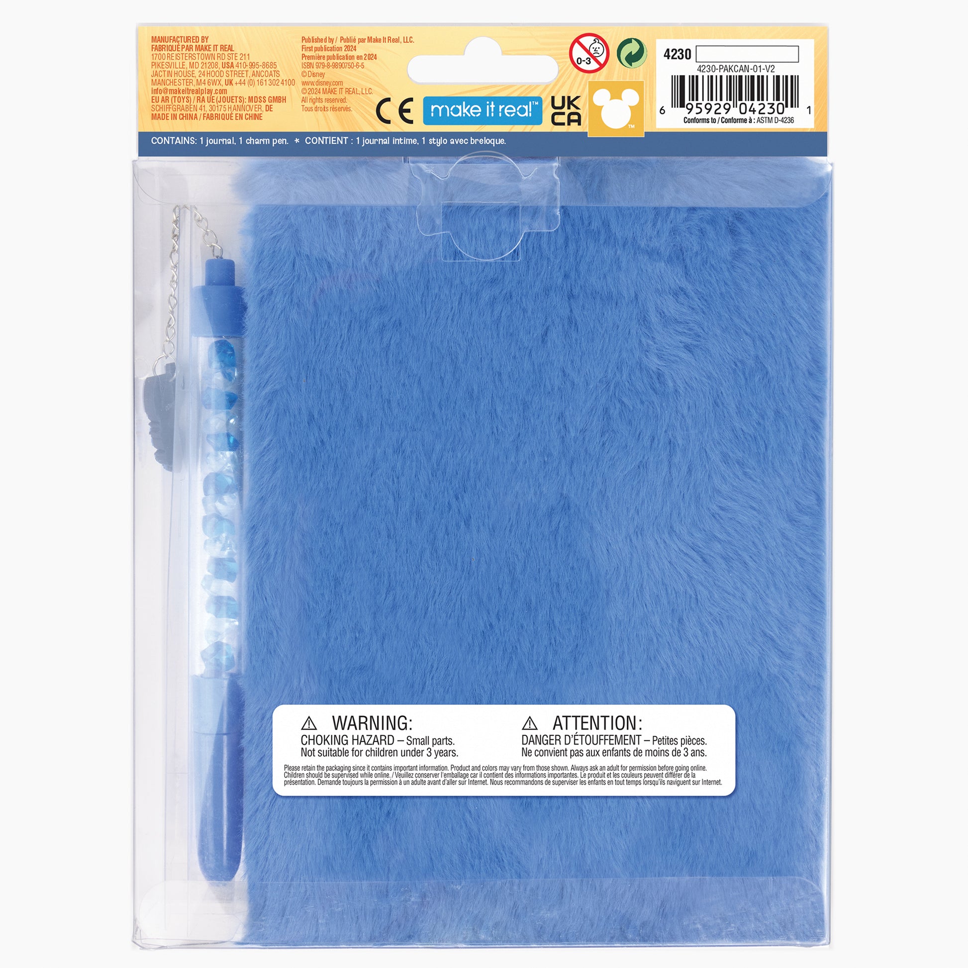 Fuzzy Cool Vibes Stitch Journal & Pen set in blue with soft plush cover