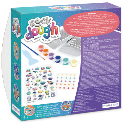 Rock Dough Cosmic Creations craft kit with colorful dough, paint, brush, and space-themed stickers