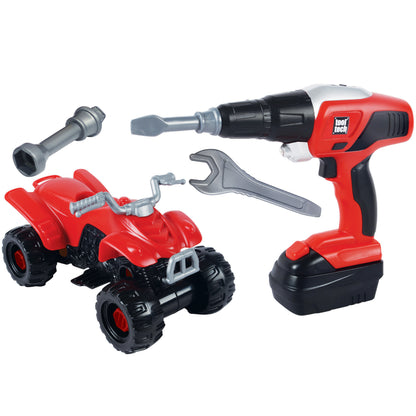 Tool Tech Take Apart ATV & Power Drill Build Set in red and black with drill, wrench, and ATV vehicle