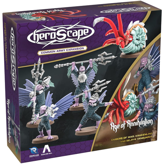 Heroscape Common Army Expansion: Krakenling & Gelyrie Vanguards miniatures set with purple and teal painted figures