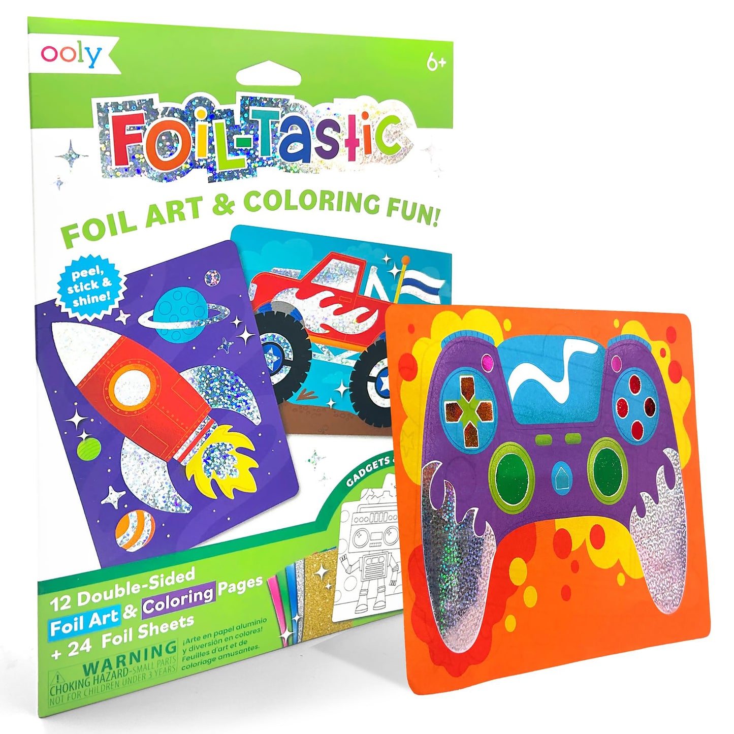 OOLY Gadgets & Gizmos Foil Art Coloring Set - 12 Double-Sided Pages, for Kids 6+