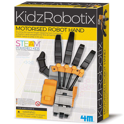 KidzRobotix Motorised Robot Hand with orange and black motorized fingers