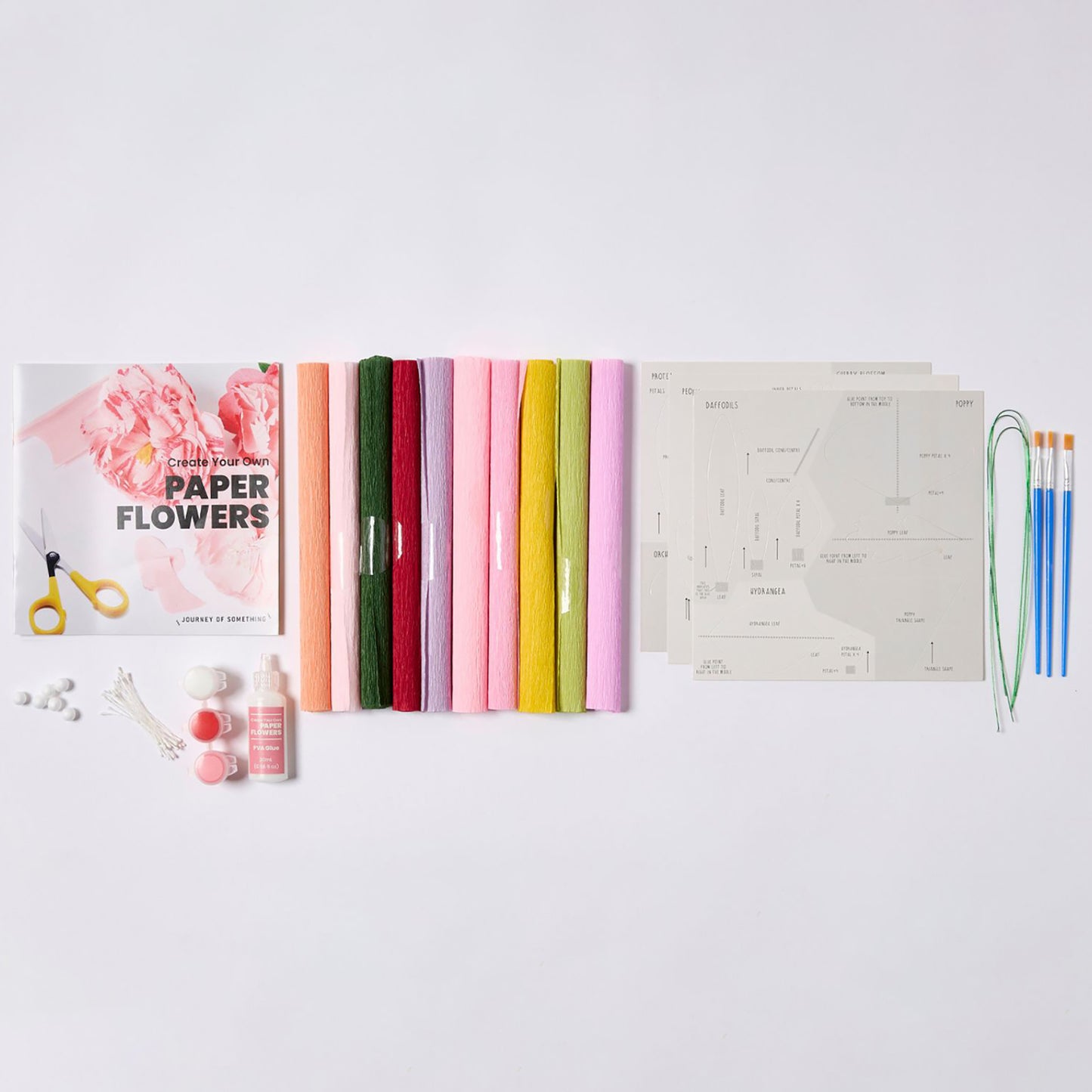 JOS Create Your Own Paper Flowers craft kit with colorful paper strips, tools, and instruction guides