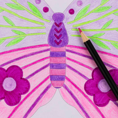 Mixed Media Coloring Pad Butterfly with purple, pink and green markers