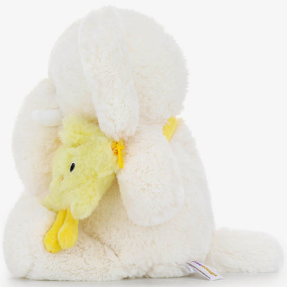 McHugs Ted School Elephant 7-Inch Plush in cream and yellow, hugging a yellow chick toy