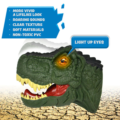 Megahunter T-Rex Hand Puppet in green with light-up eyes and roaring sounds