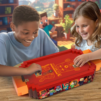 Minecraft Arcade Air Hockey Nether red game table with two children playing