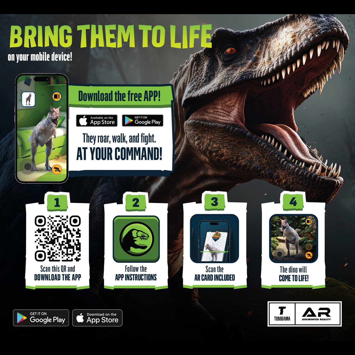 Dino Explorers AR Dinosaur XL & Brick Combo - 10" T-Rex Sound Figure & Dig Kit