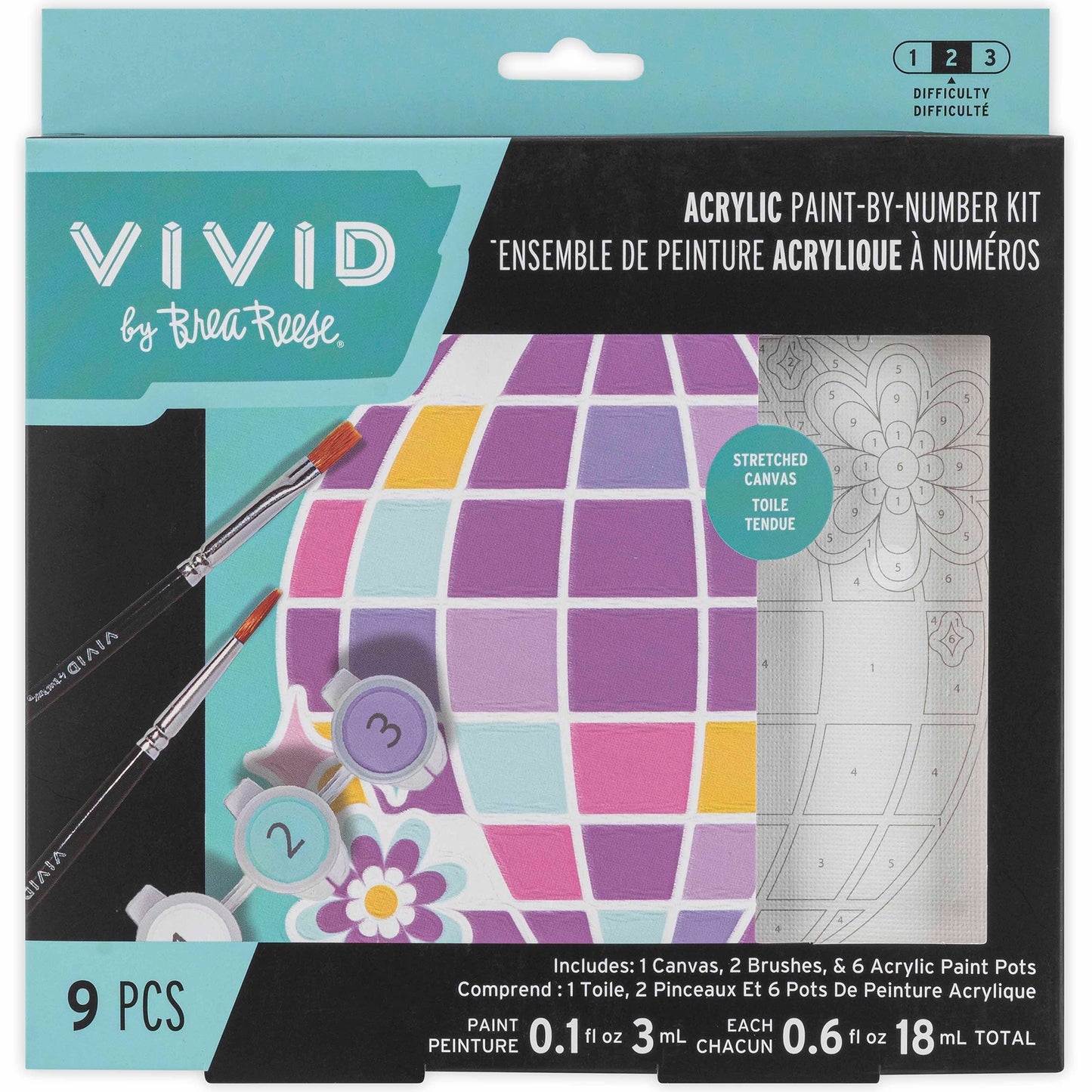 VIVID Mini Paint By Number Disco Ball Kit with purple, pink, and yellow colors