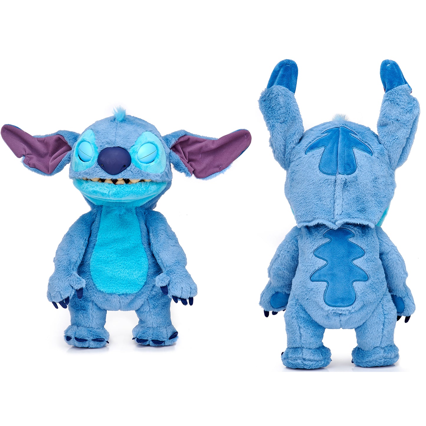 Disney RealFX Stitch Puppet blue plush toy front and back view