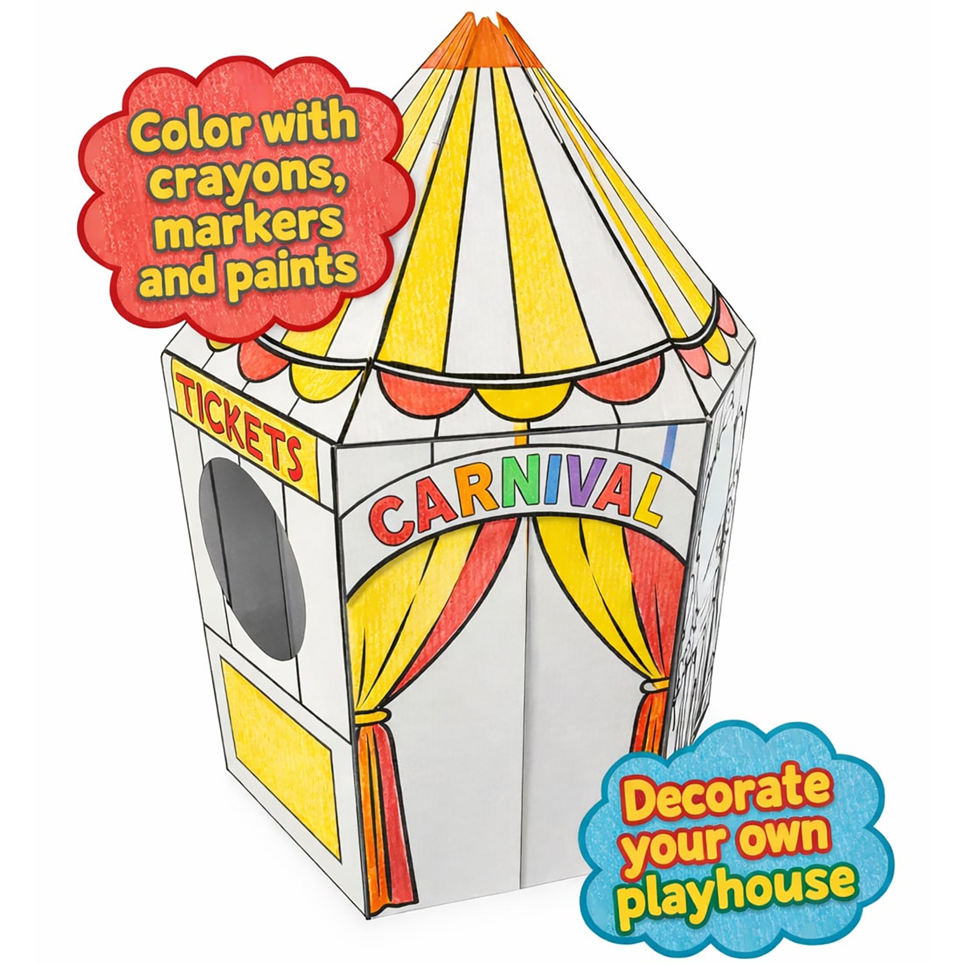 Easy Playhouse Carnival Tent colorful play house with yellow and red striped roof