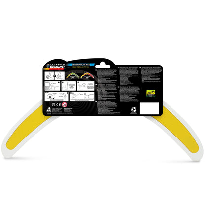 Ultimate Boom Boomerang & Tech Ring toy package with yellow and white design