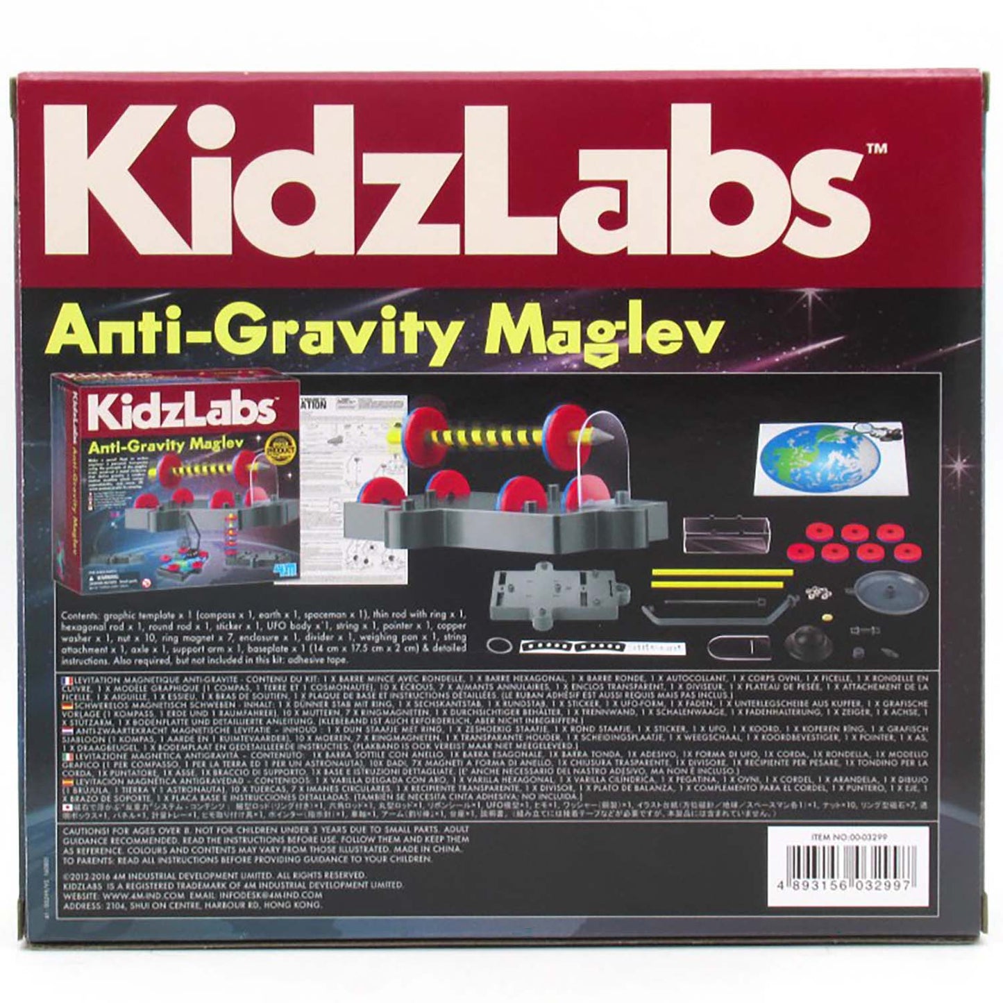 KidzLabs Anti-Gravity Maglev toy set with red magnetic levitation train and track components