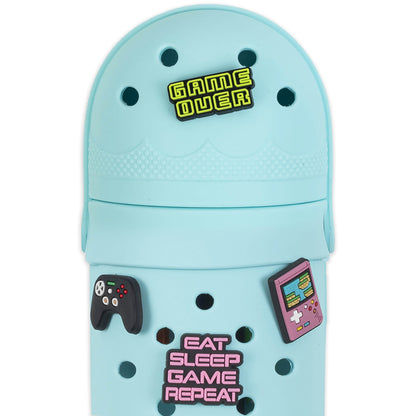 Charm Pencil Case Gaming Teal with game controller and handheld device designs