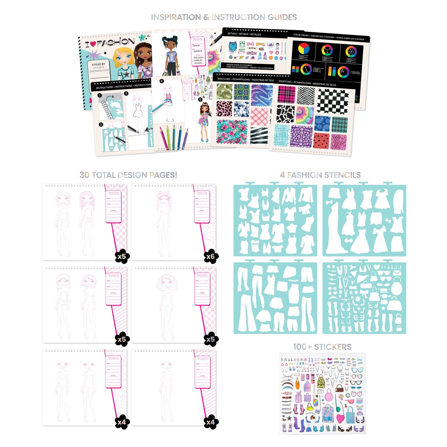 Creative Kids Fashionista Sketch Portfolio Set with Stencils, Stickers, and Markers