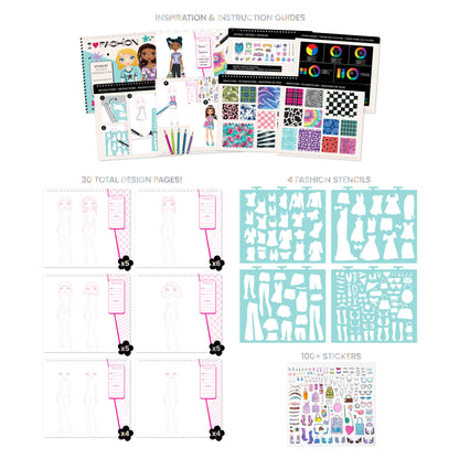 Creative Kids Fashionista Sketch Portfolio Set with Stencils, Stickers, and Markers
