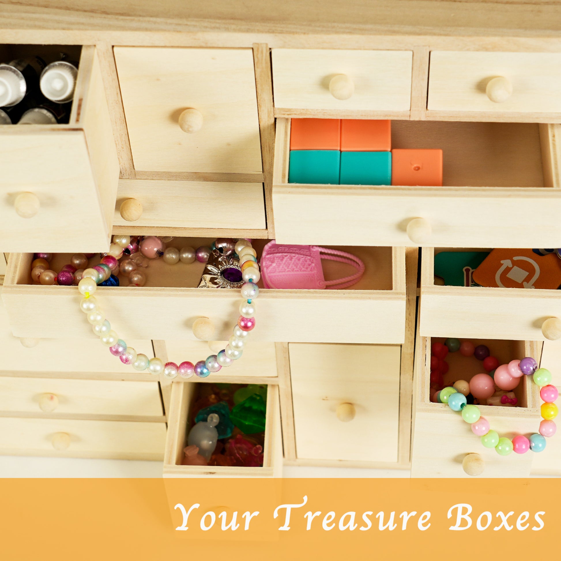 DIY Wooden Advent Calendar with 24 drawers, paint set, and colorful beads and accessories