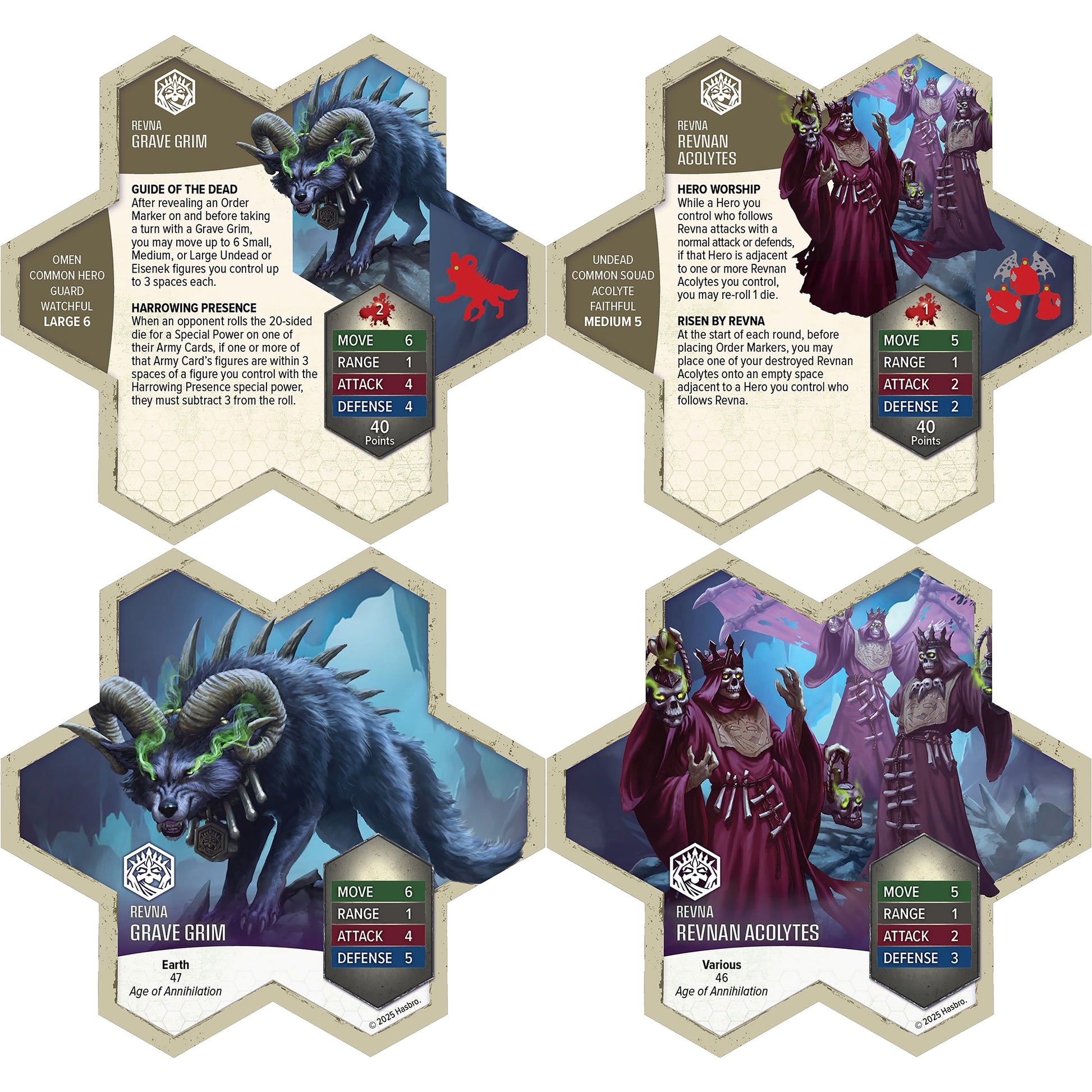 Heroscape Revnan Acolytes & Grave Grim army expansion with 4 unpainted miniature figures and 2 army cards for tableto...