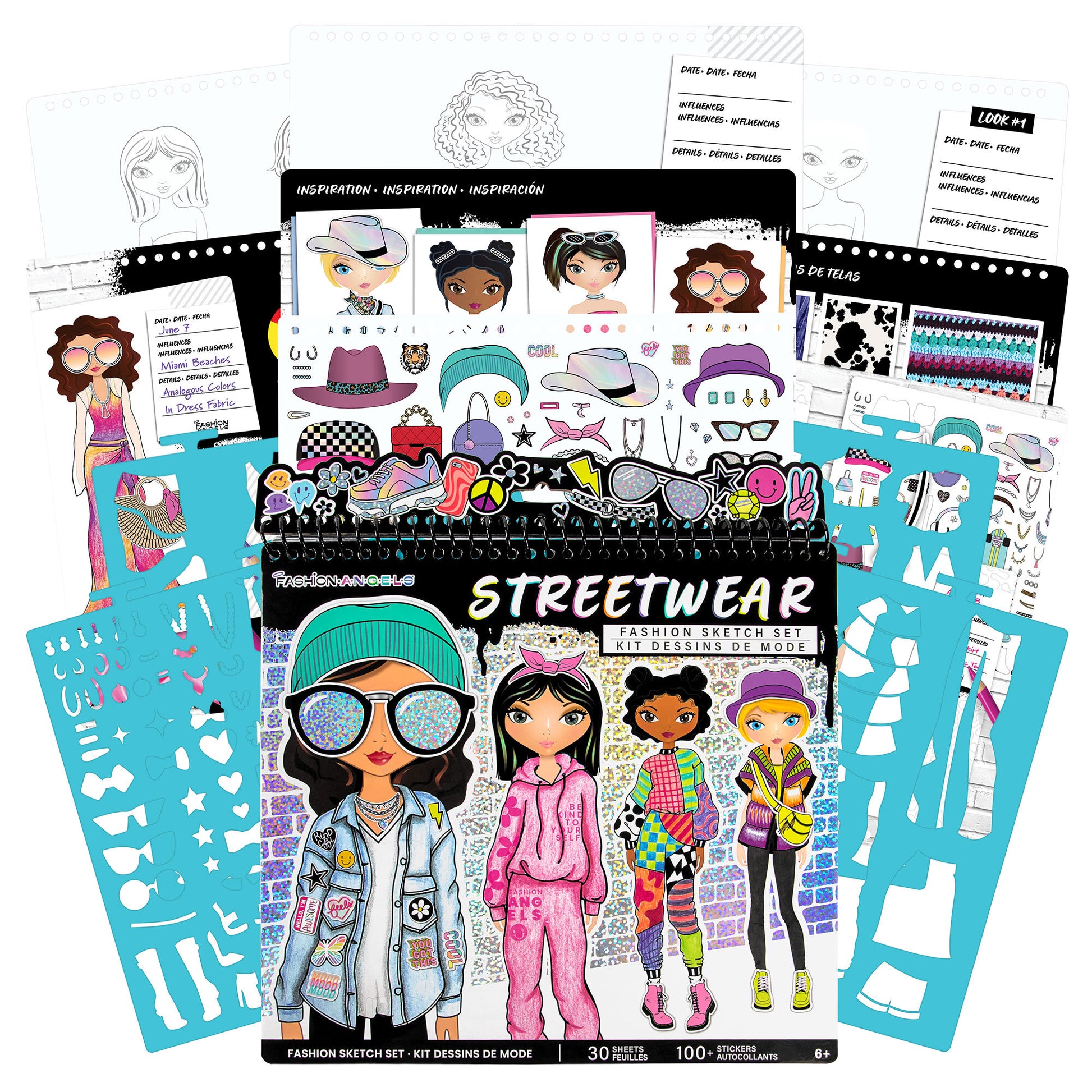 Fashion Sketch Set Streetwear with 30 sheets, 100+ stickers, and colorful design templates