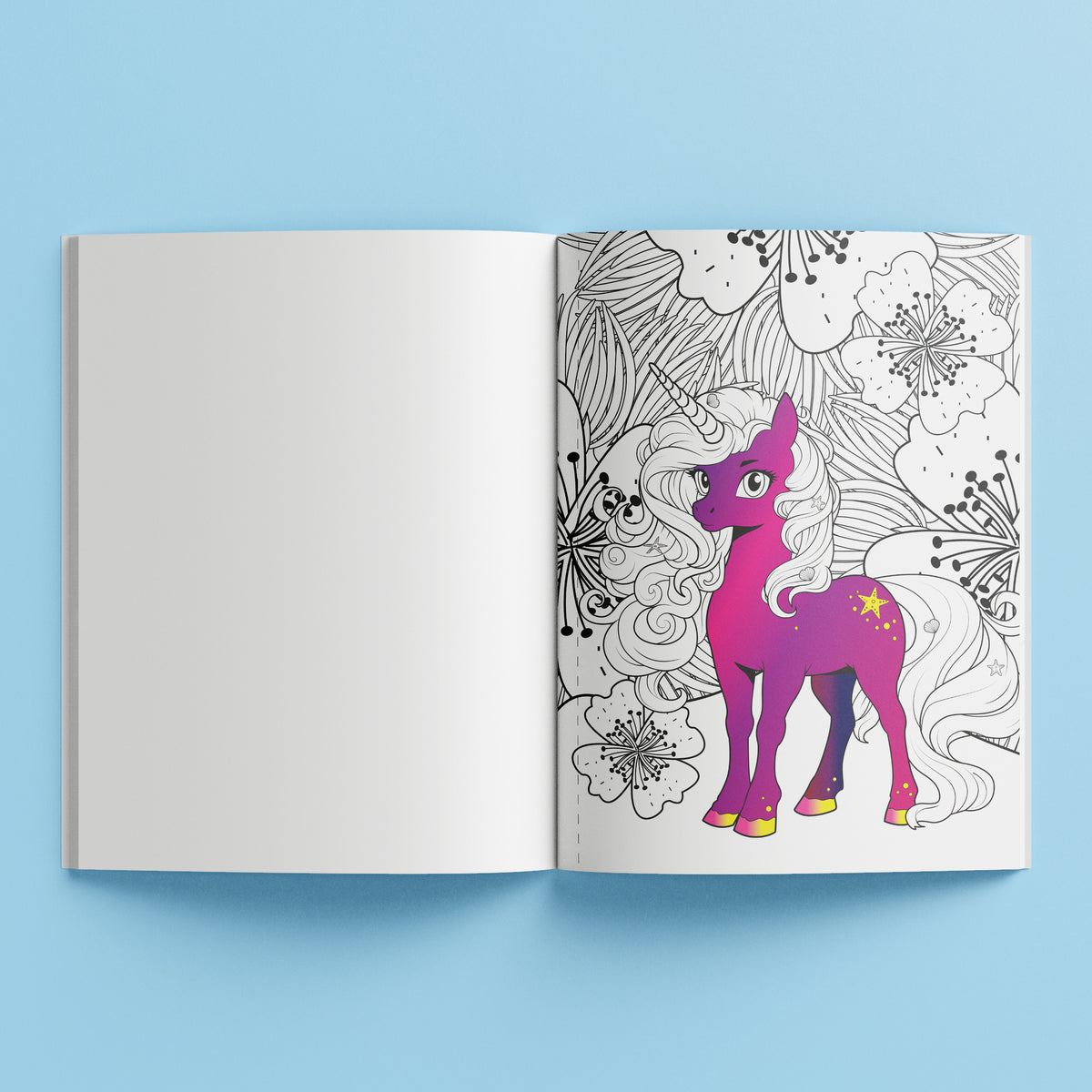 Kaleidoscope Pop Velvet Coloring Magical Unicorns book with purple unicorn illustration