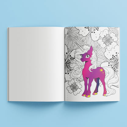 Kaleidoscope Pop Velvet Coloring Magical Unicorns book with purple unicorn illustration