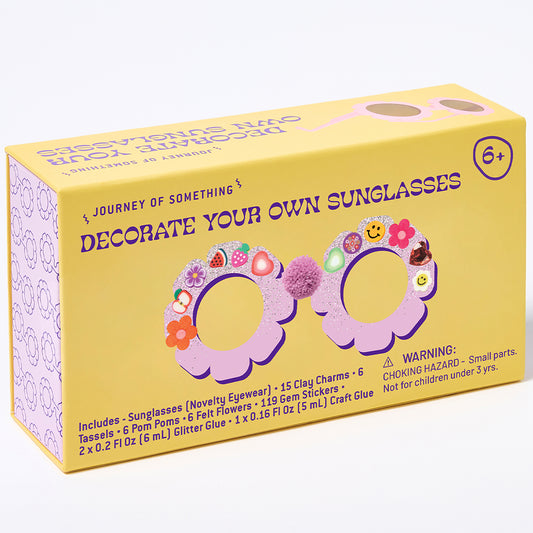 JOS Decorate Your Own Sunglasses Flower craft kit with purple flower-shaped frames and colorful decorative stickers