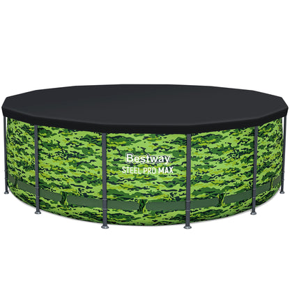 Bestway Steel Pro MAX 14' Camo Pool Set with black cover and green camouflage design