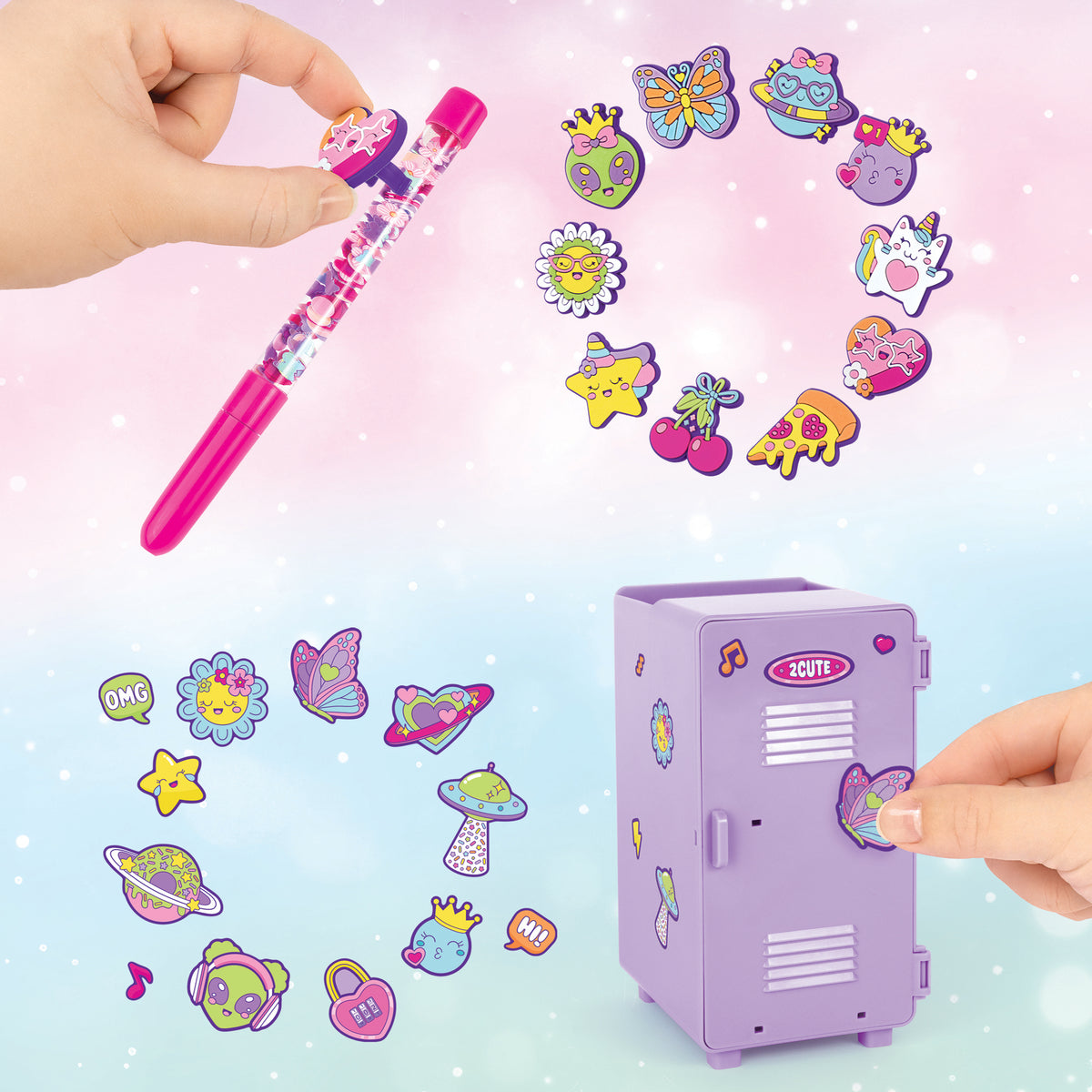 Make It Real Write in Style Pen Creation Station with purple storage locker and colorful character pen stickers