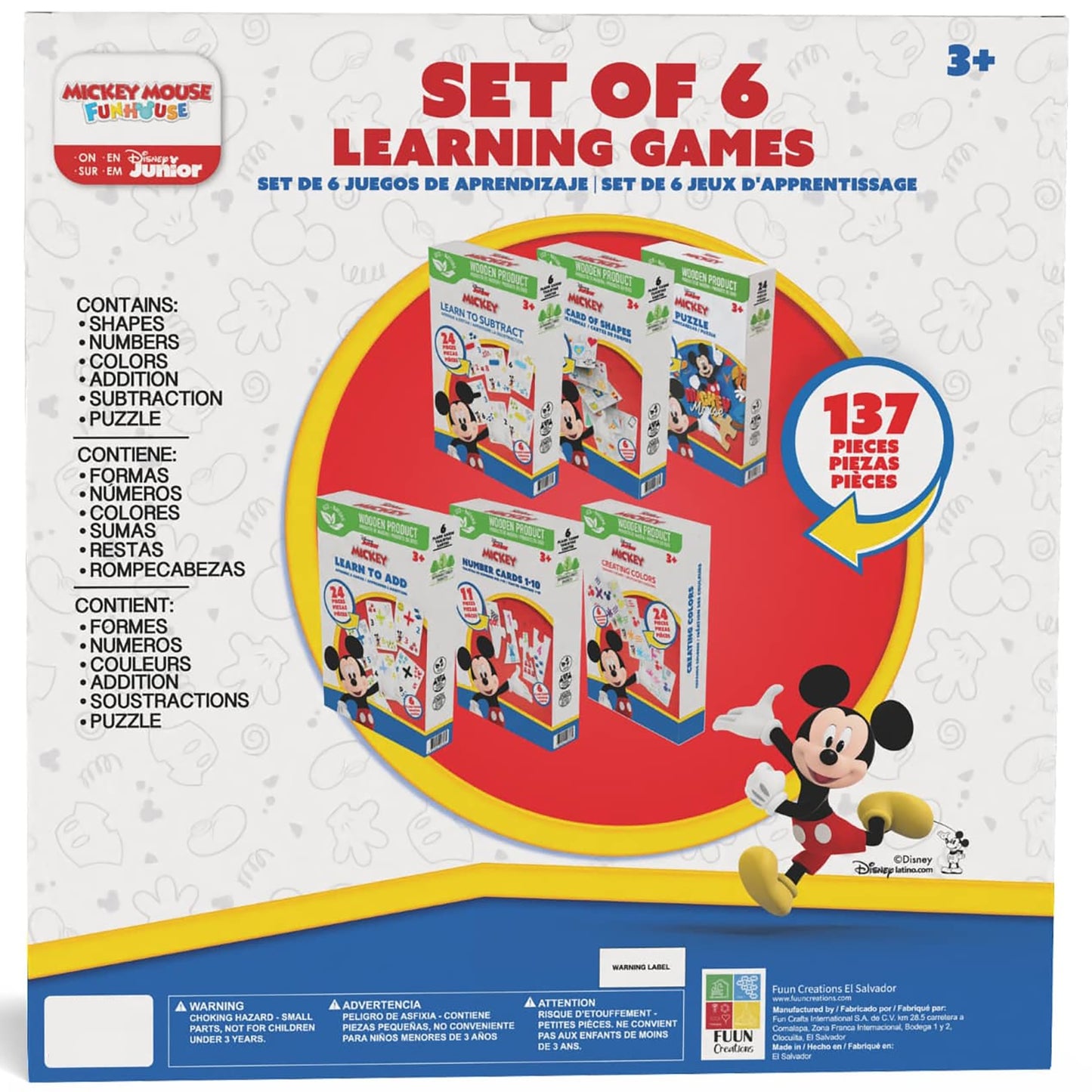 Disney Mickey Mouse Funhouse Set of 6 Learning Games with 137 pieces featuring shapes, numbers, colors, addition and ...