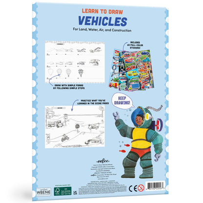 Learn to Draw Vehicles book with stickers and drawing guide for kids