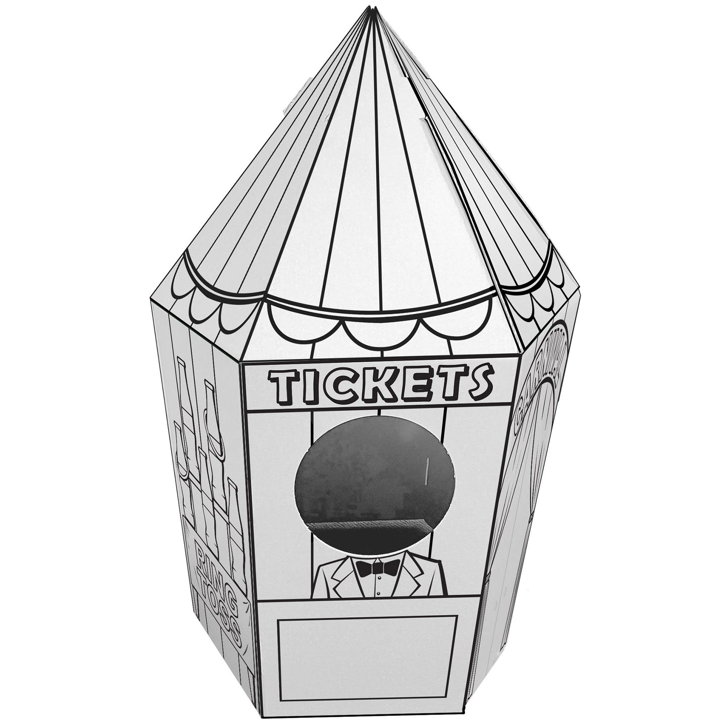 Easy Playhouse Carnival Tent with striped canopy roof and ticket booth window