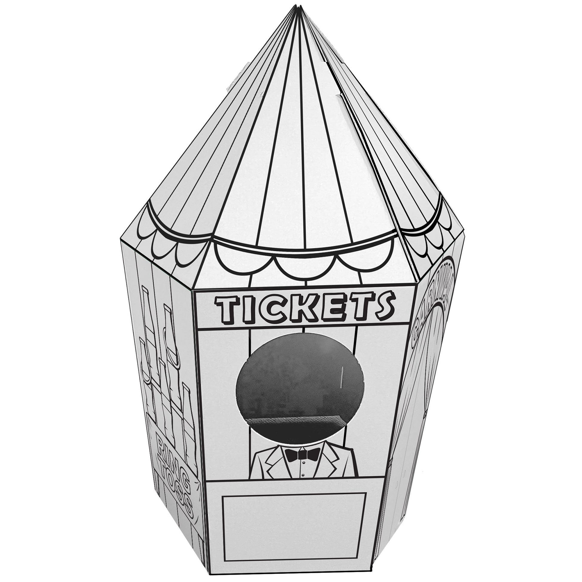 Easy Playhouse Carnival Tent with striped canopy roof and ticket booth window