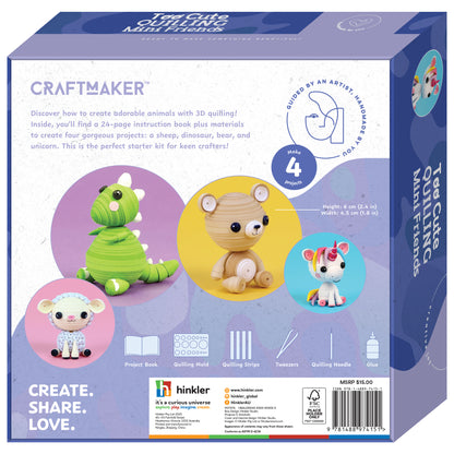 Craft Maker Too Cute Quilling Mini Friends 3D craft kit with colorful animal projects