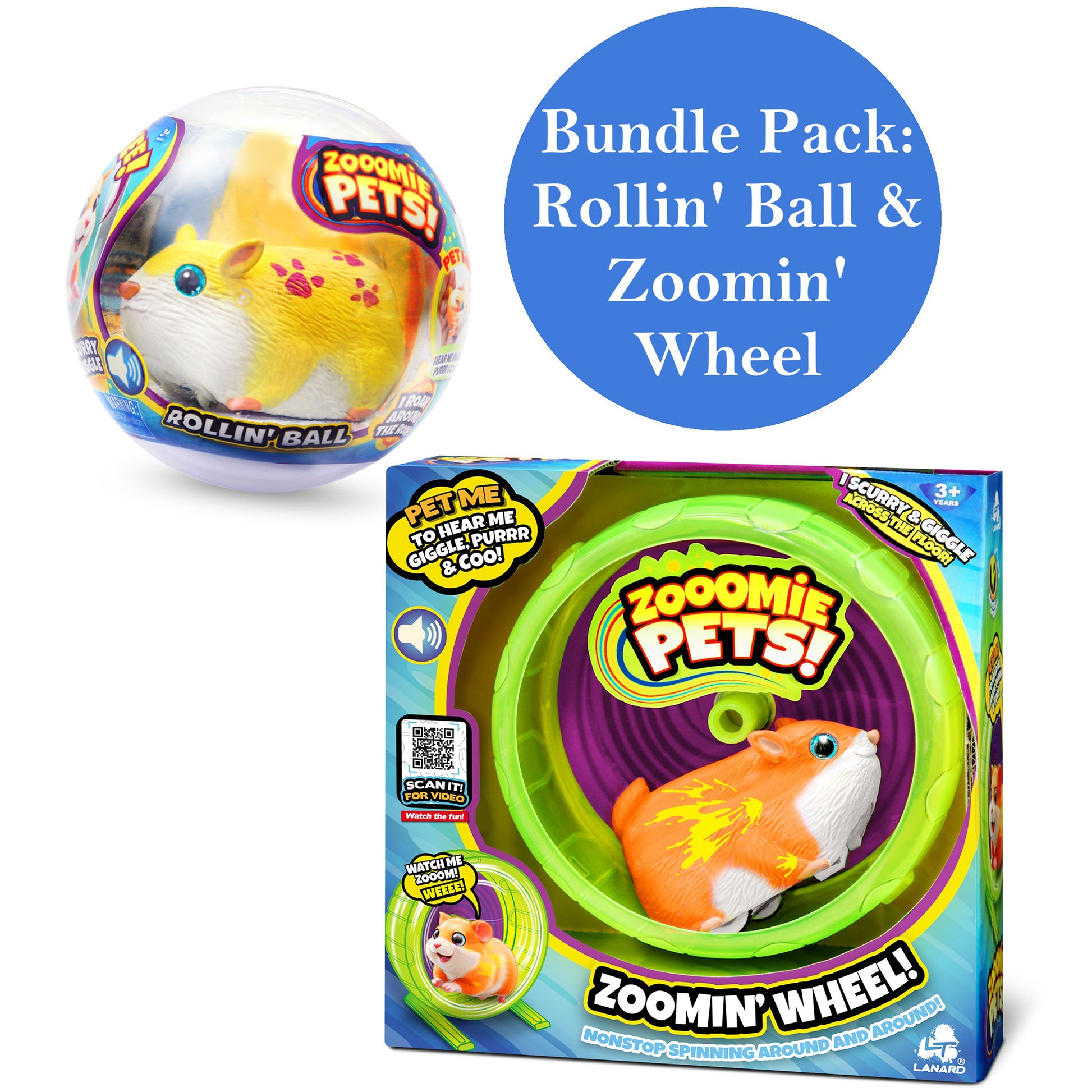Zooomie Pets Bundle Pack with yellow Rollin' Ball pet and orange Zoomin' Wheel pet toy