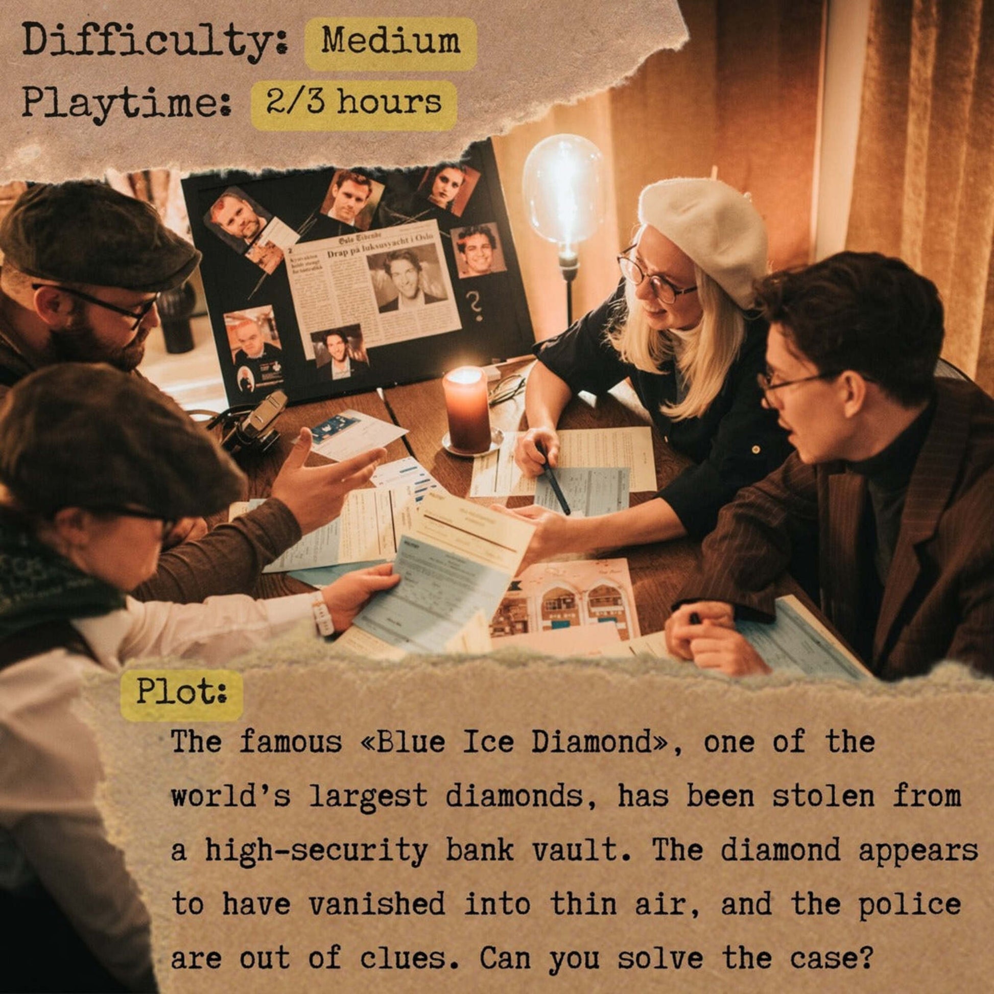 Detective For A Day Bank Robbery game with investigation clues and player materials