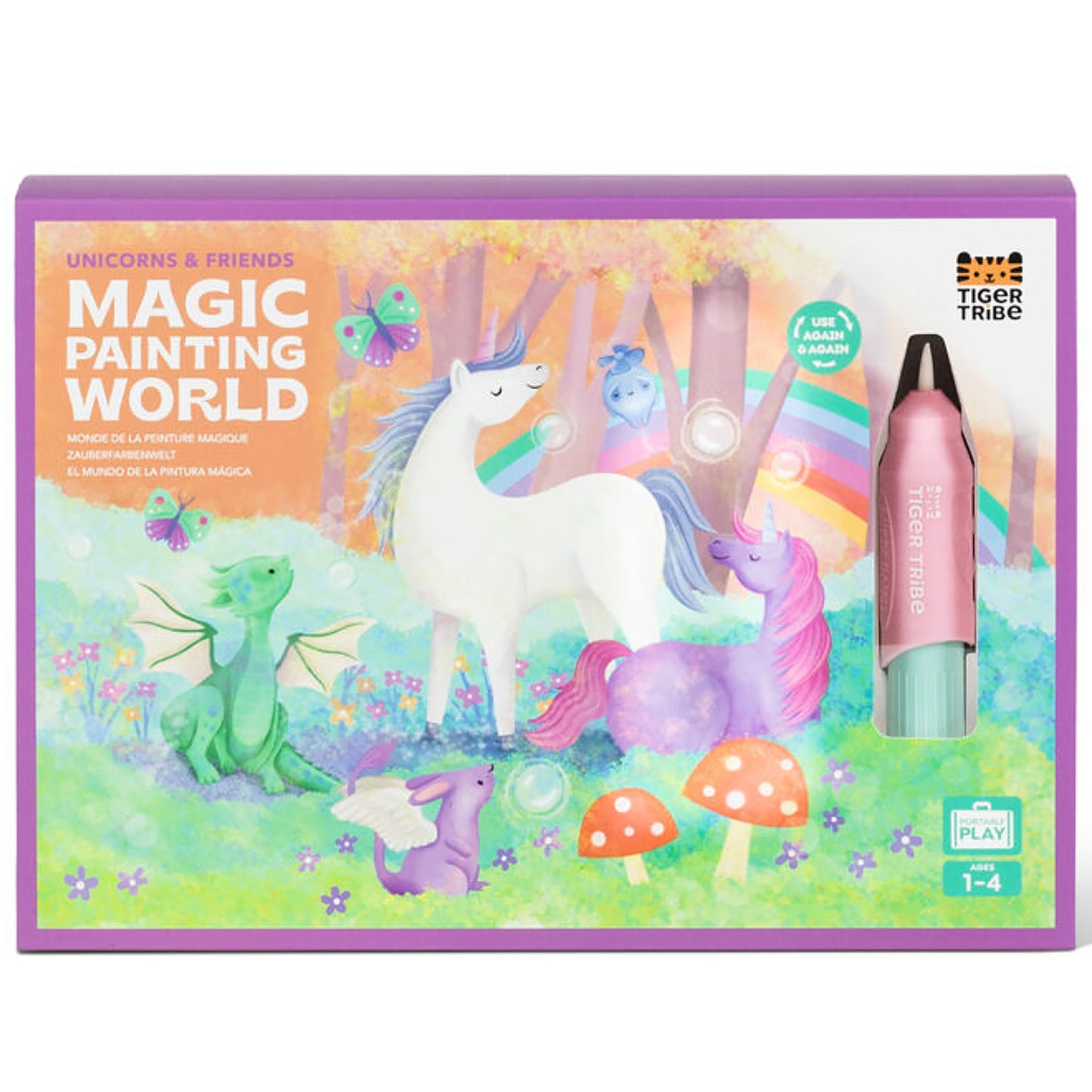 Tiger Tribe Magic Painting World Unicorn set with pink water pen and colorful reusable cards