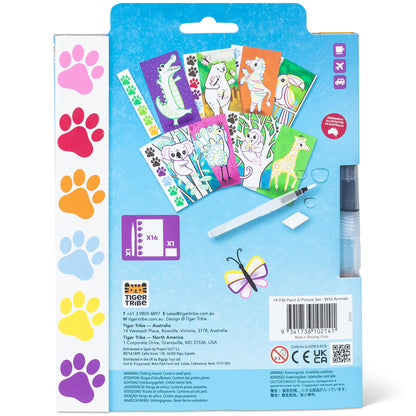 Tiger Tribe Wild Animals paint set with 16 coloring cards, watercolor brush, and colorful paw print designs