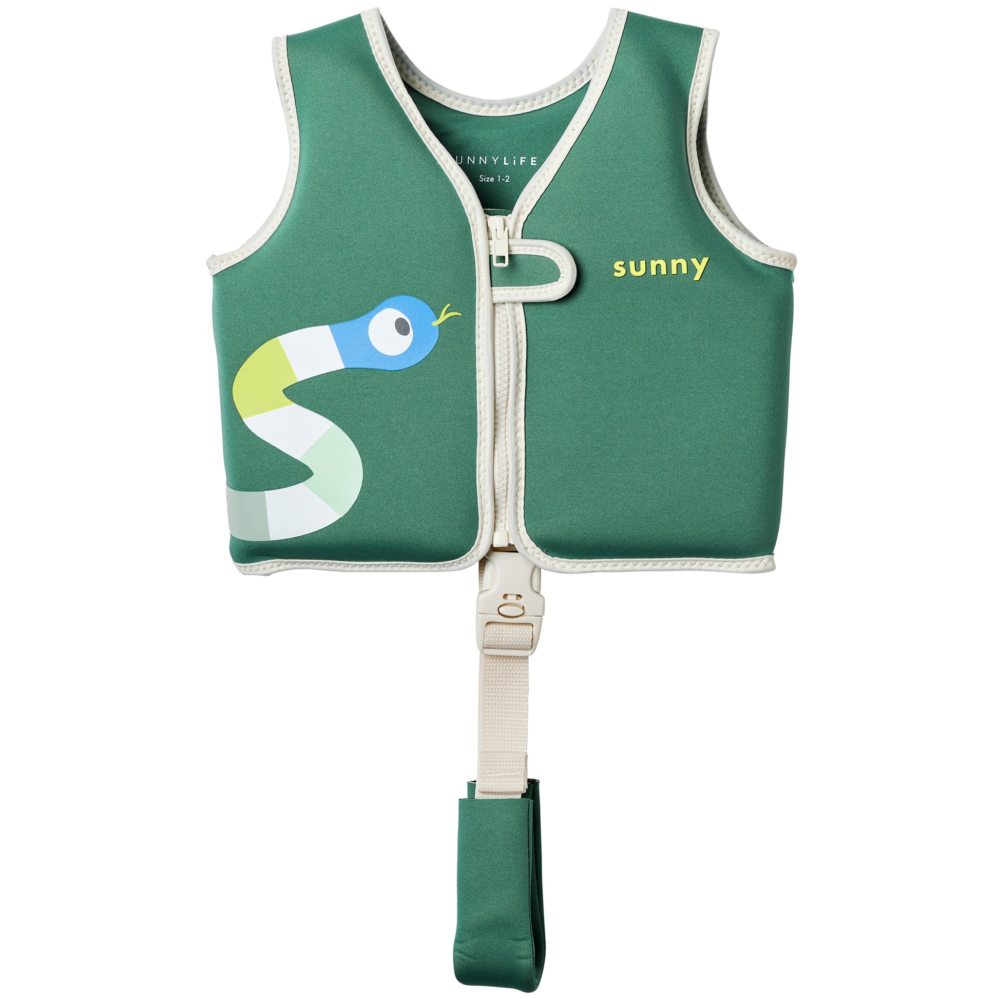 Sunnylife Into The Jungle Float Vest green neoprene swim aid with white safety strap