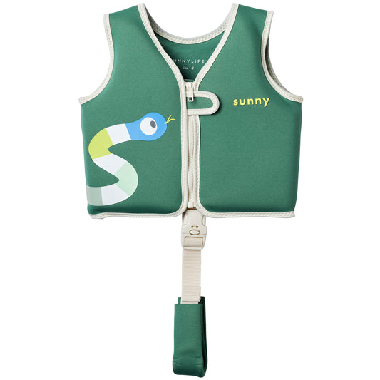 Sunnylife Into The Jungle Float Vest green neoprene swim aid with white safety strap
