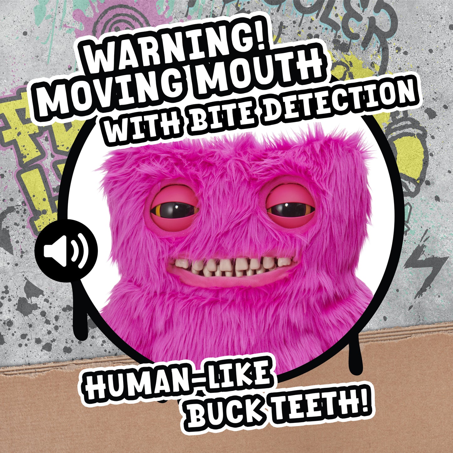 Mr. Buttons Fugglers pink plush toy with buck teeth and moving mouth feature