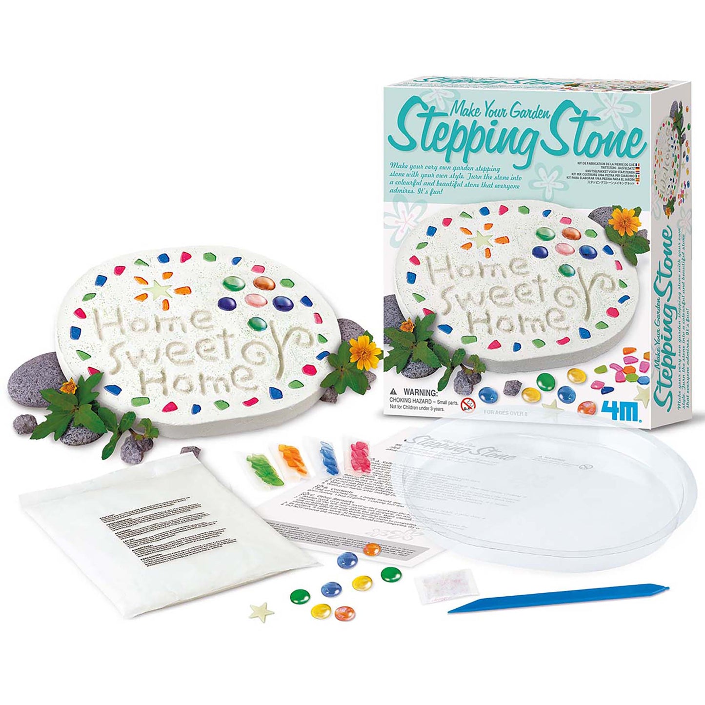 Make Your Garden Stepping Stone craft kit with colorful gems and white stone