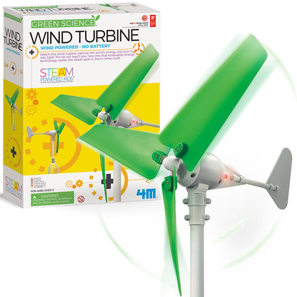Green Science Wind Turbine STEAM kit with green blades and white base, wind-powered renewable energy toy